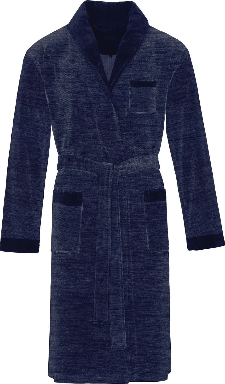VOSSEN Bademantel Alberto Herren Schalkragen Nicki-Velours Blau