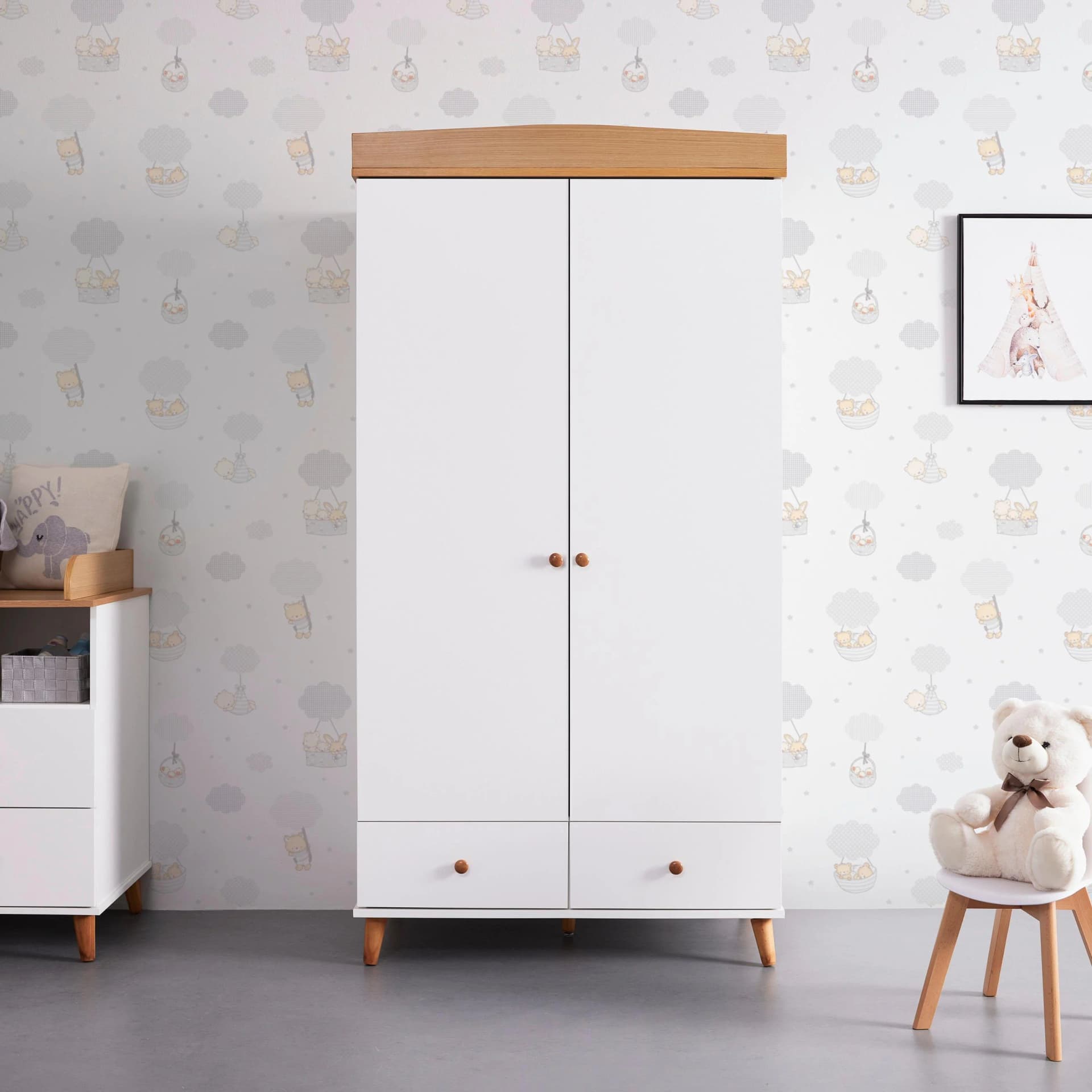 Kleiderschrank Lou Kieferfarben Weiß