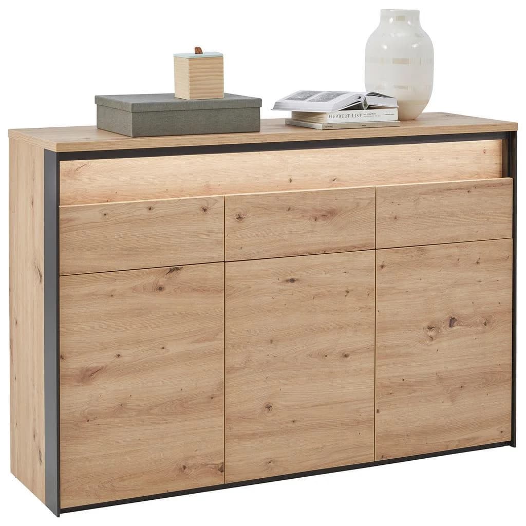 Voleo Sideboard Schwarz Eiche Artisan LED-Beleuchtung