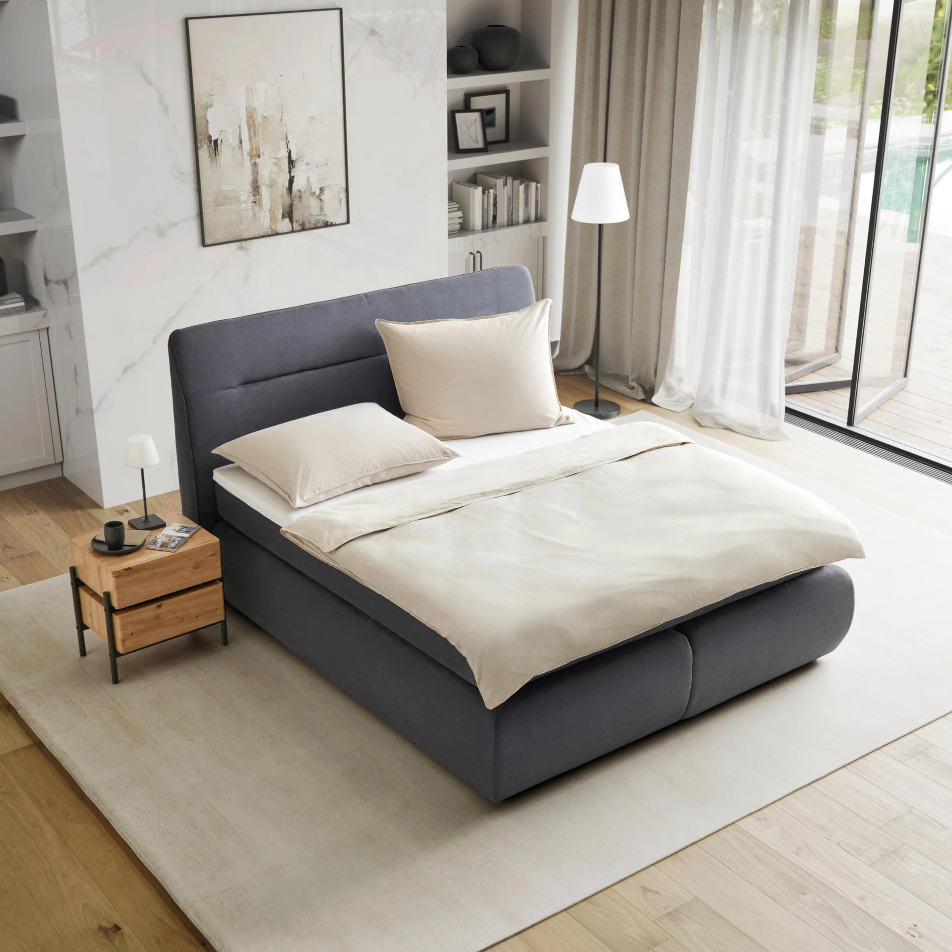 Boxspringbett Bella Grau mit Topper