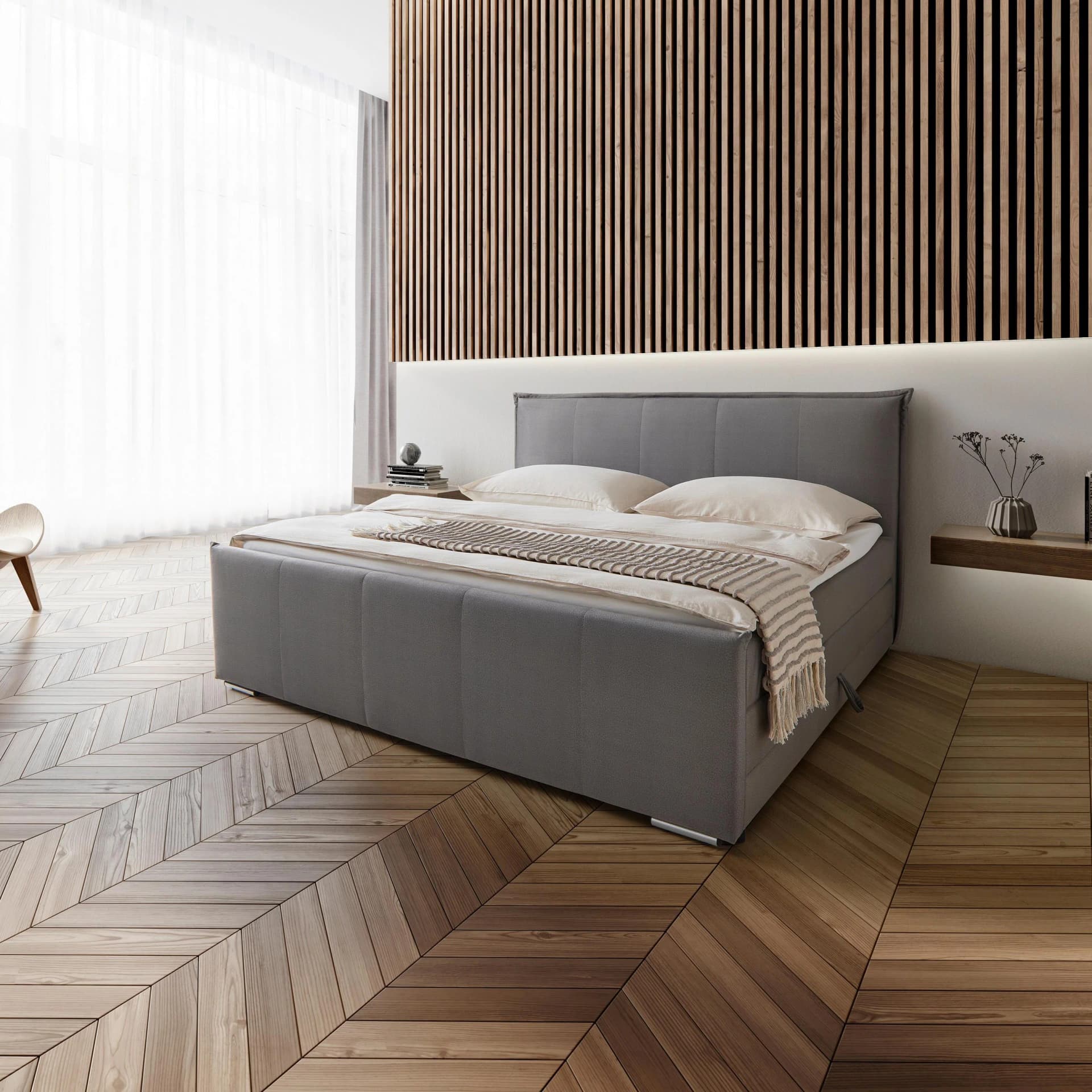 Boxspringbett Leonora Grau mit Topper