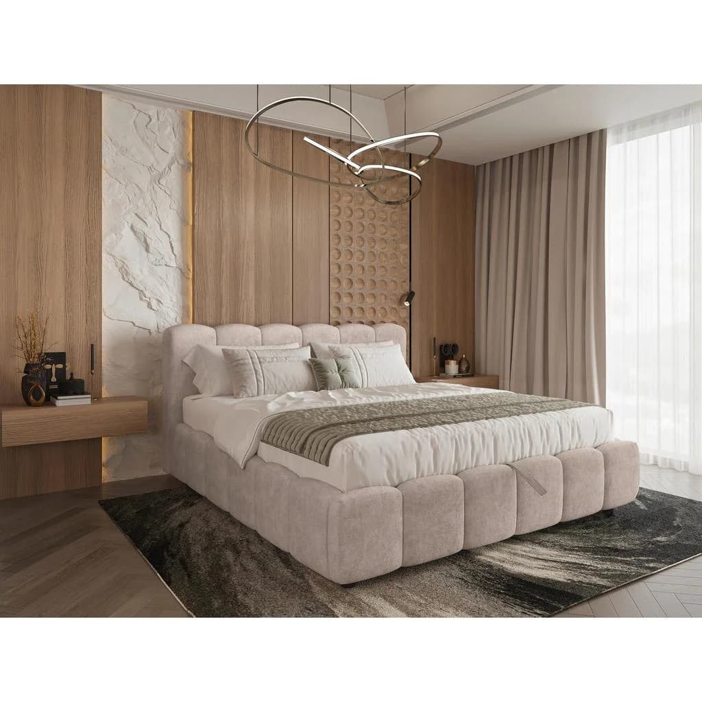 Boxxx Polsterbett Beige mit Bettkasten und Lattenrost