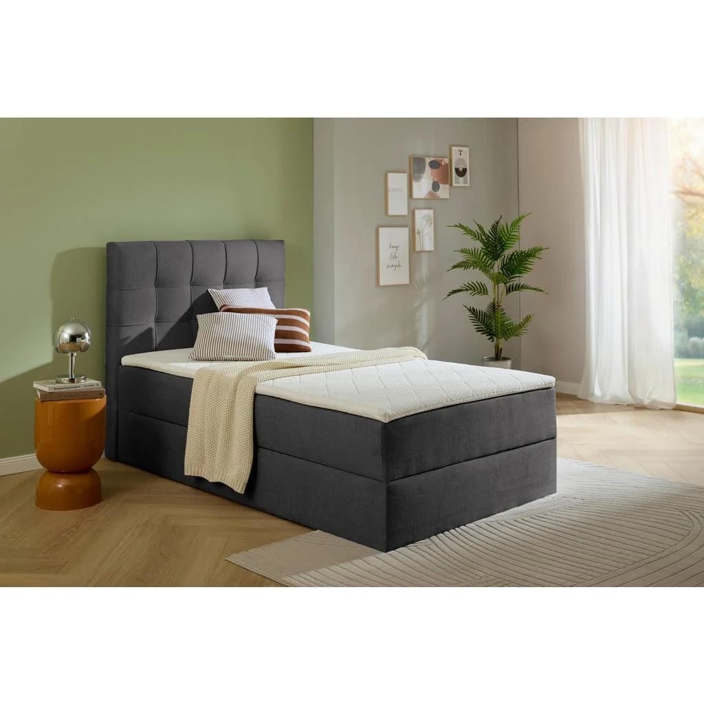 Boxxx Boxbett Dunkelgrau mit Bettkasten und Topper