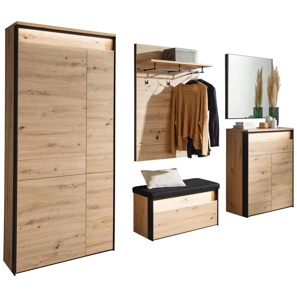 Voleo Garderobe Edra Schwarz Eiche Artisan LED-Beleuchtung