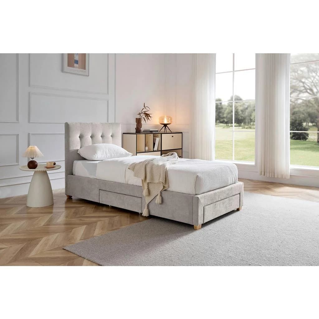 Boxxx Polsterbett Beige Massivholz mit Schubkästen