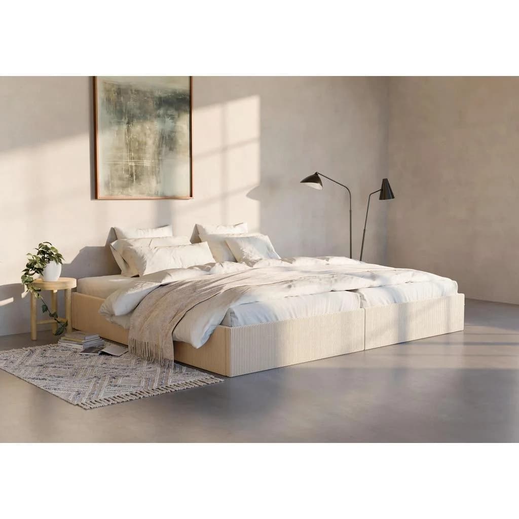 Boxxx Polsterbett Creme mit Bettkasten und Lattenrost