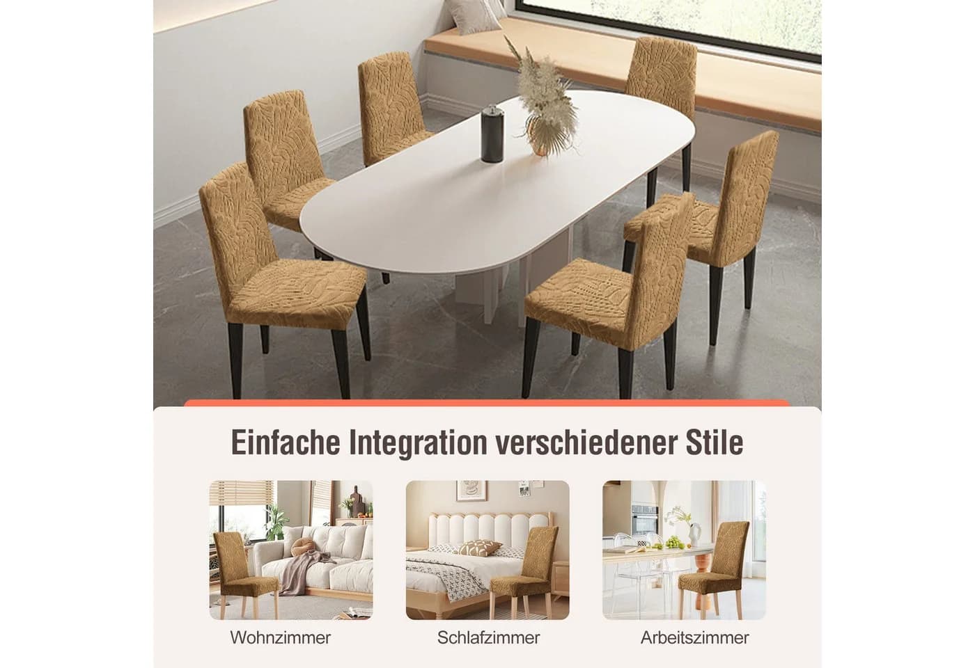 Simloveve Stuhlhusse Stretch Stuhlbezug Braun Jacquard