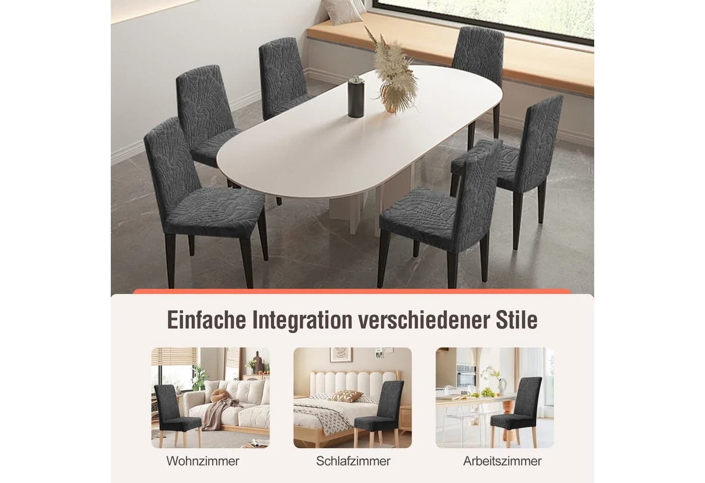 Simloveve Stuhlhusse Stretch Grau Jacquard Abnehmbar Waschbar
