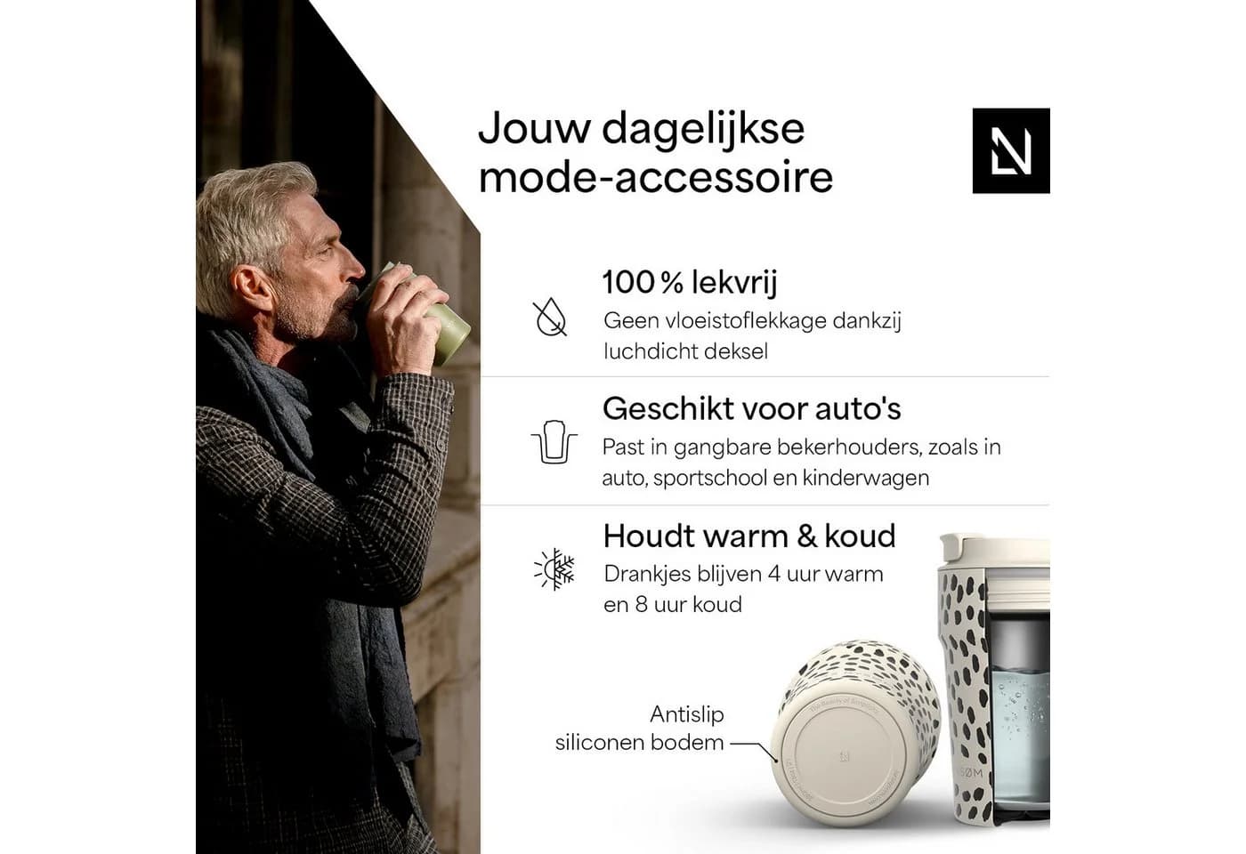 LARS NYSØM Thermobecher Bevægelse Beige Vakuum-Isolierung