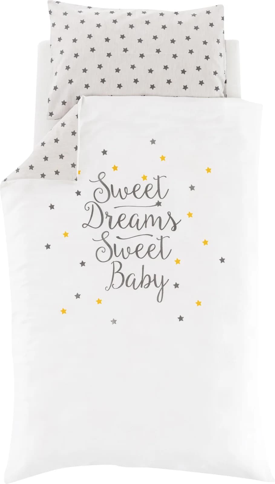Träumeland Babybettwäsche Jersey 2-tlg. Sternchen Weiß/Grau/Gelb