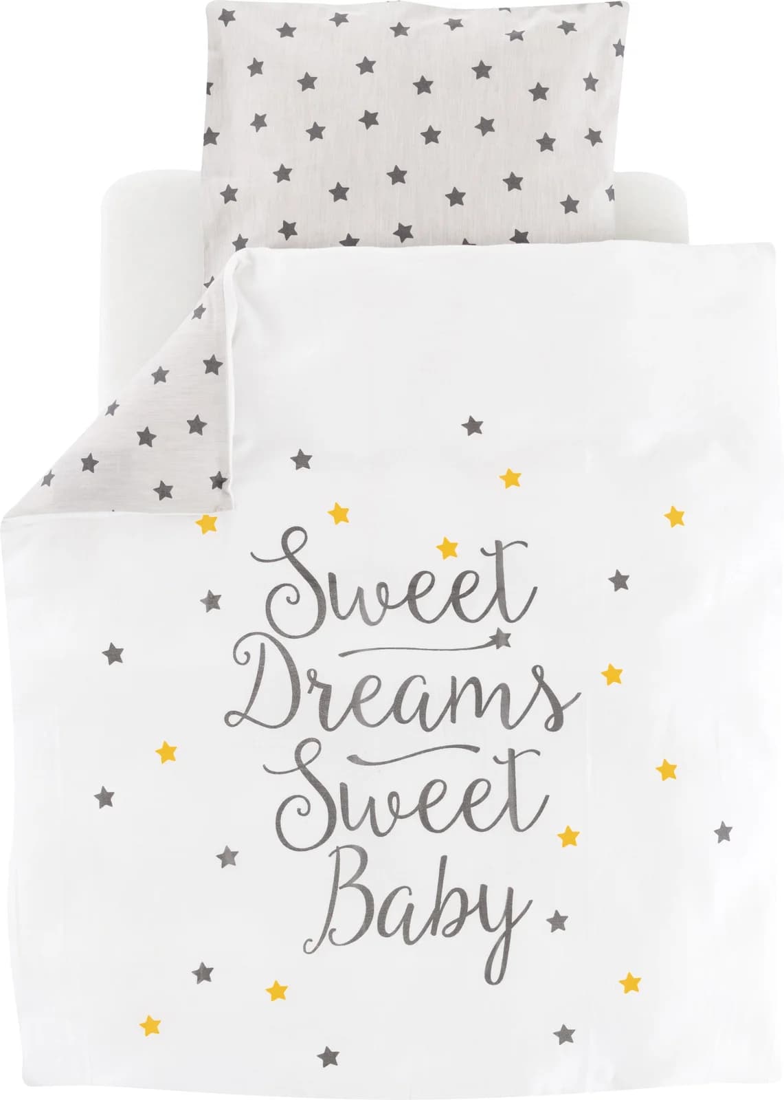 Träumeland Babybettwäsche Jersey Sternchen Weiß Grau Gelb