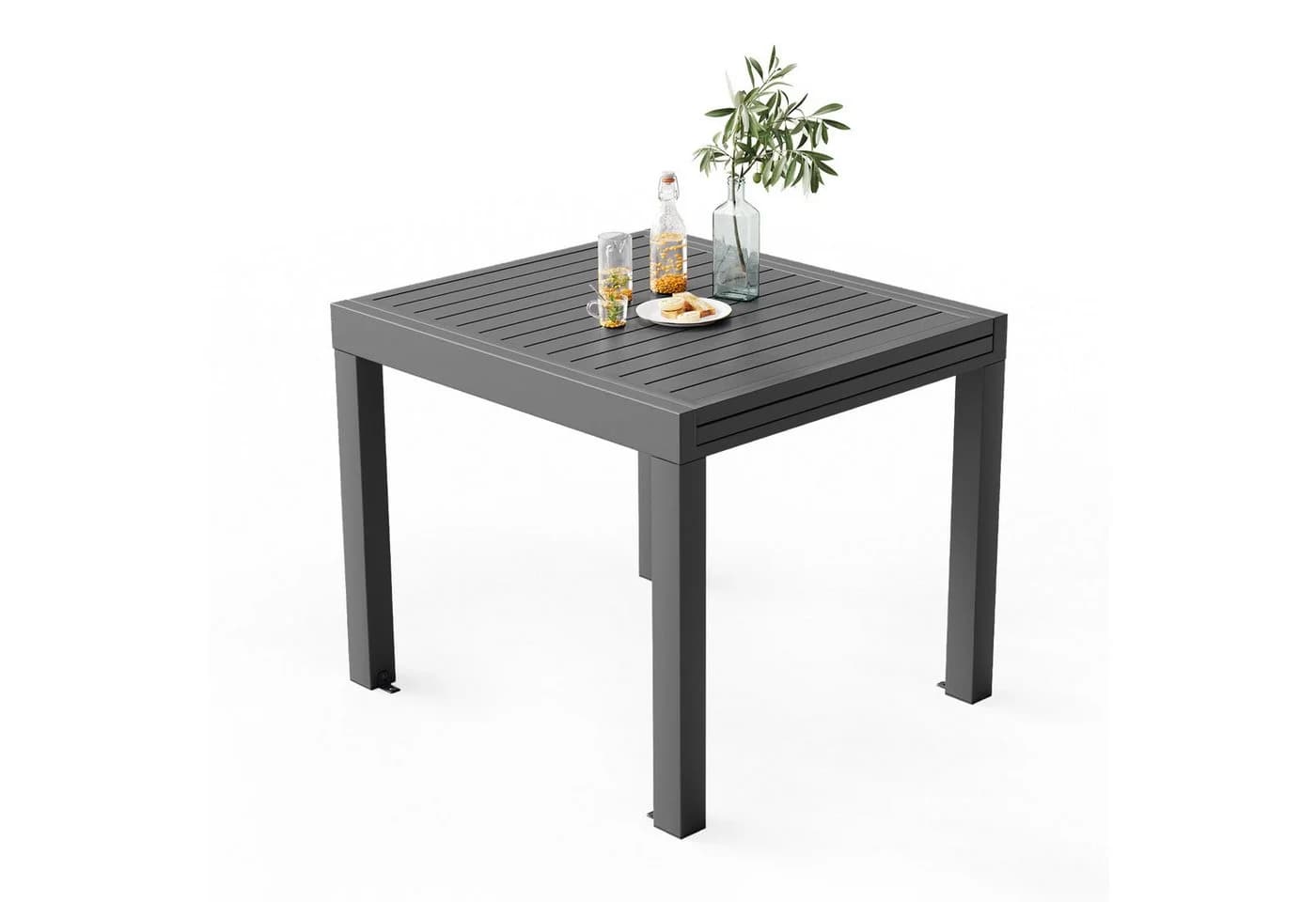 HOMALL Gartentisch Aluminium Ausziehtisch Gartenstuhl Grau