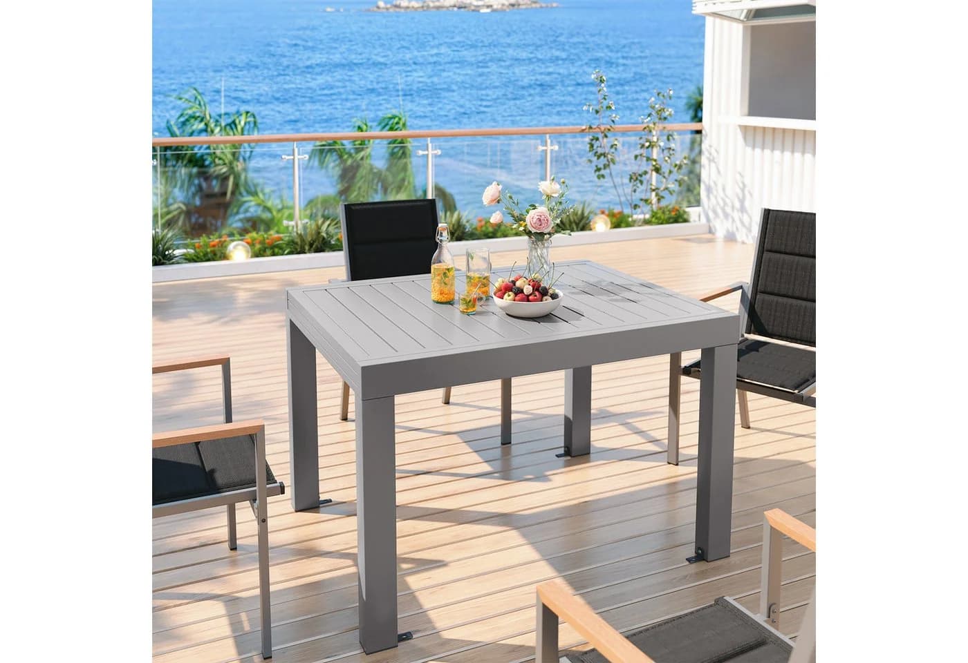 GUNJI Ausziehbarer Aluminium Gartentisch Grau Braun