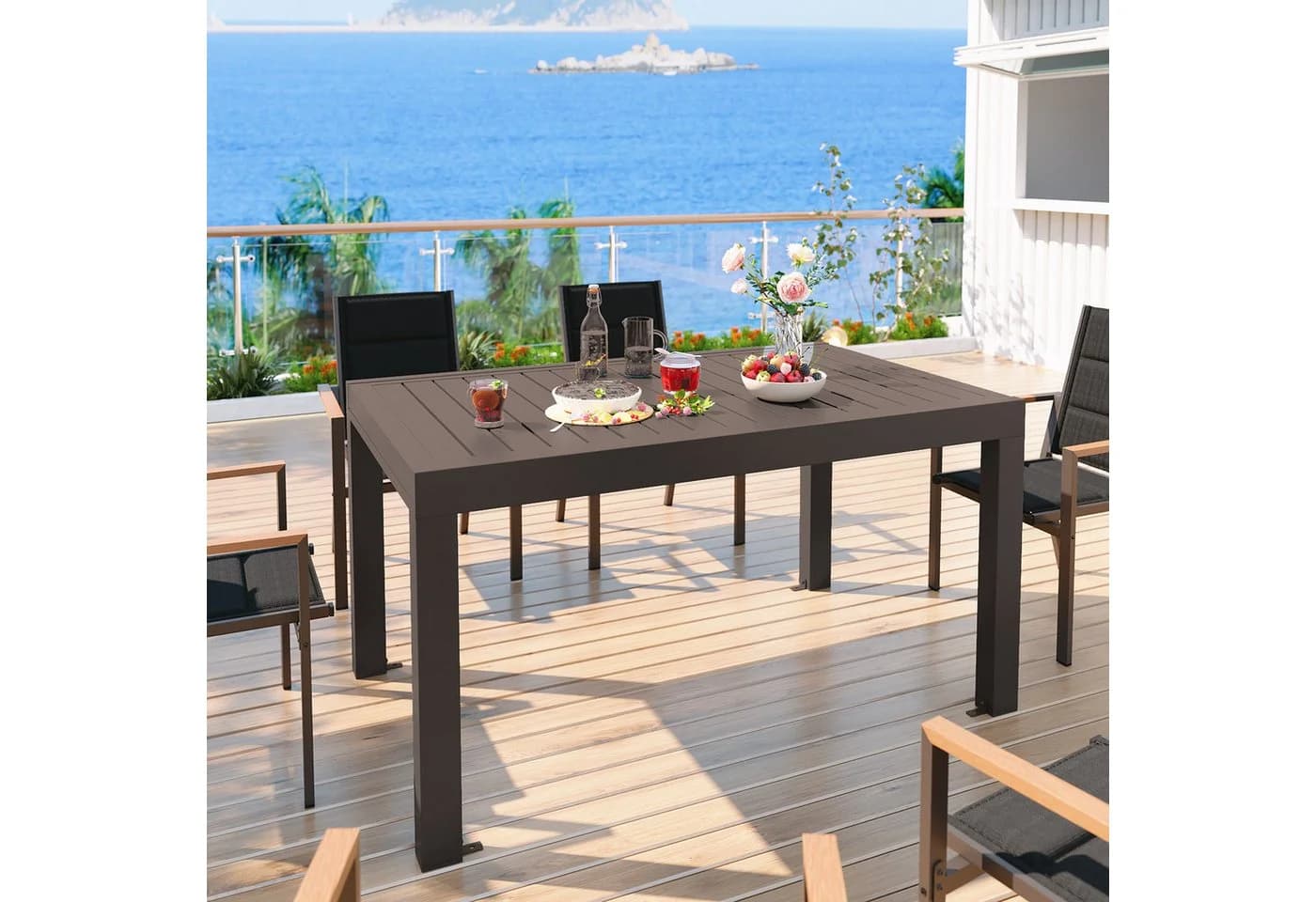 GUNJI Ausziehbarer Gartentisch Aluminium Braun Grau