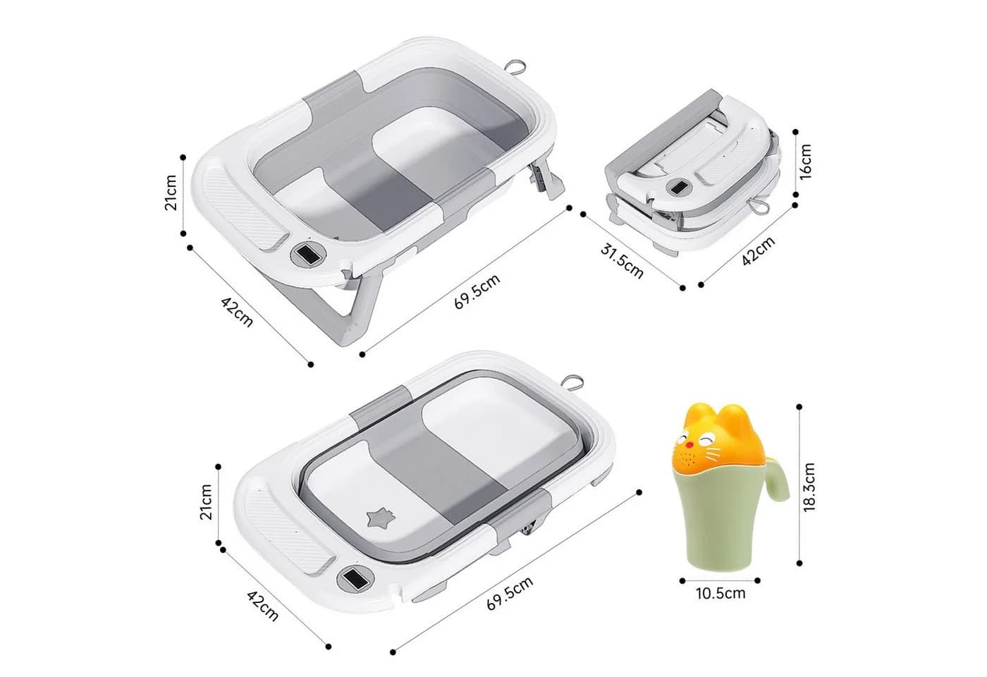 SEHAUSEU Faltbare Babybadewanne mit Thermometer und Kissen - Grün/Rosa