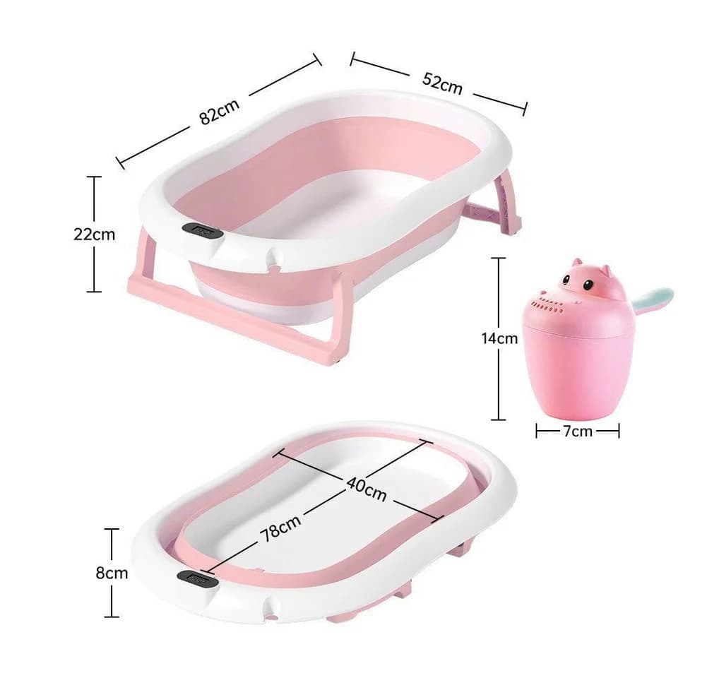 SEHAUSEU Babybadewanne faltbar mit Thermometer, Haarwaschbecher, verstellbarem Kissen
