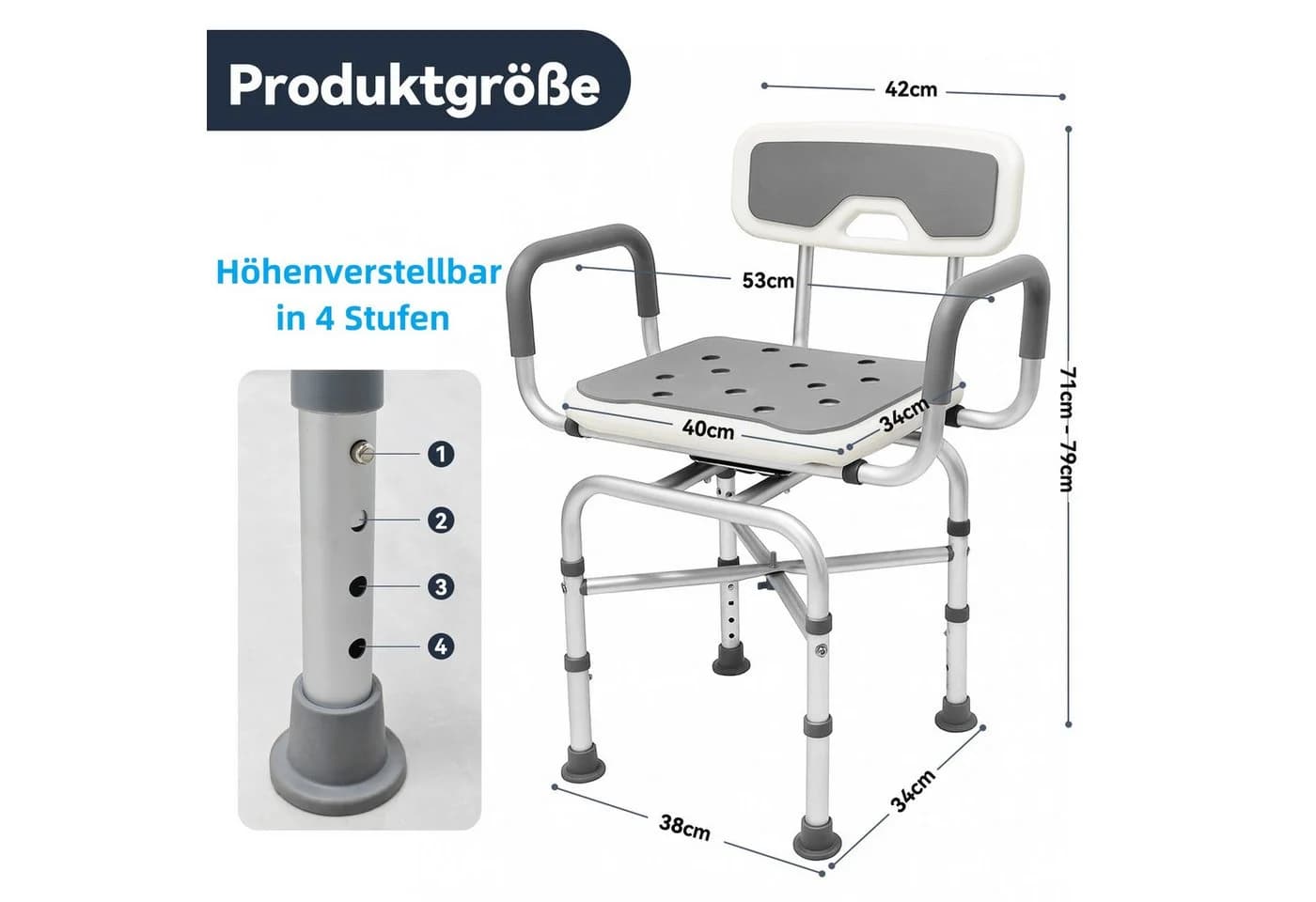 SEHAUSEU Dusch- und Badhocker 360° drehbar höhenverstellbar mit Lehne