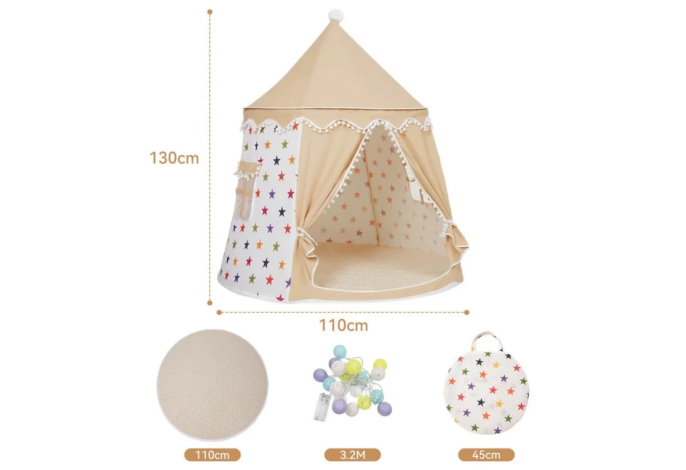 SEHAUSEU Spielzelt Kinderzelt mit Bodenmatte und Lichterkette Rosa/Braun