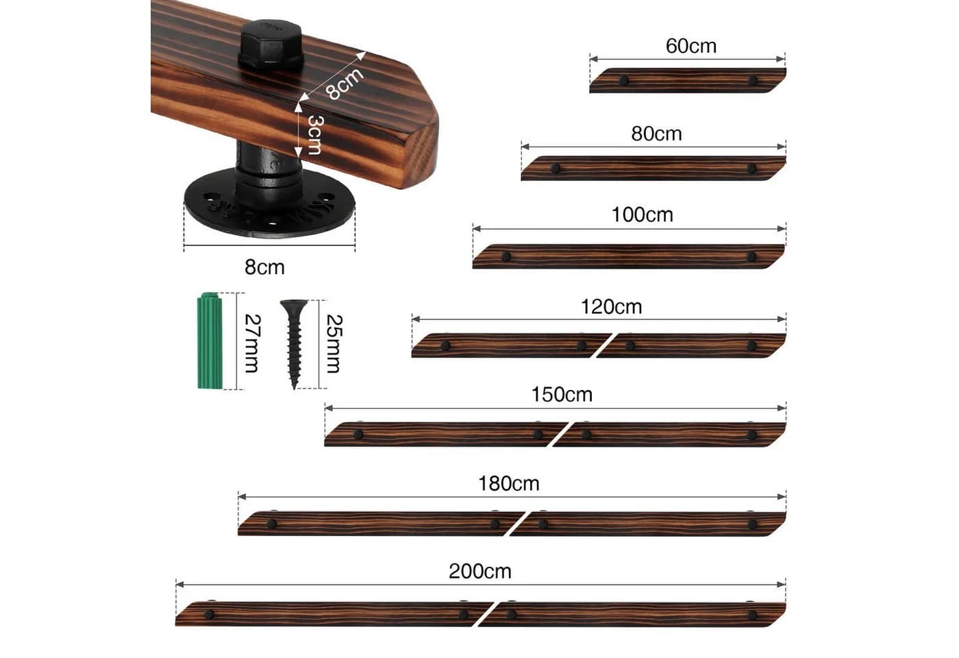 Clanmacy Wandhandlauf aus Massivholz 80 cm mit Halterung