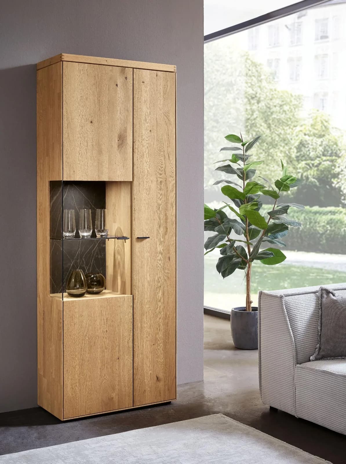 witlake Vitrine TIRANO Wildeiche massiv mit Glas