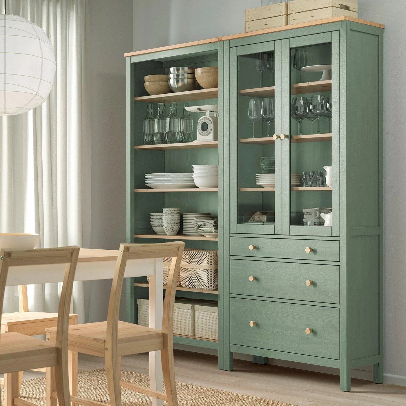 IKEA HEMNES Aufbewkombination mit Türen und Schubladen Graugrün