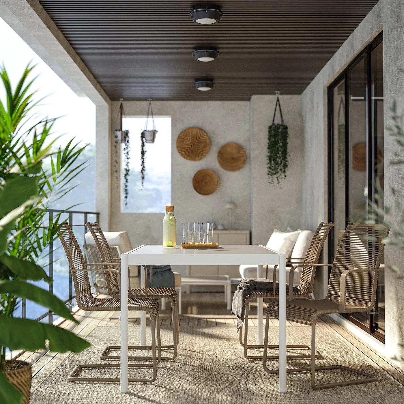 IKEA SEGERÖN / VÄSMAN Gartentisch mit 4 Armlehnstühlen Beige Braun Weiß