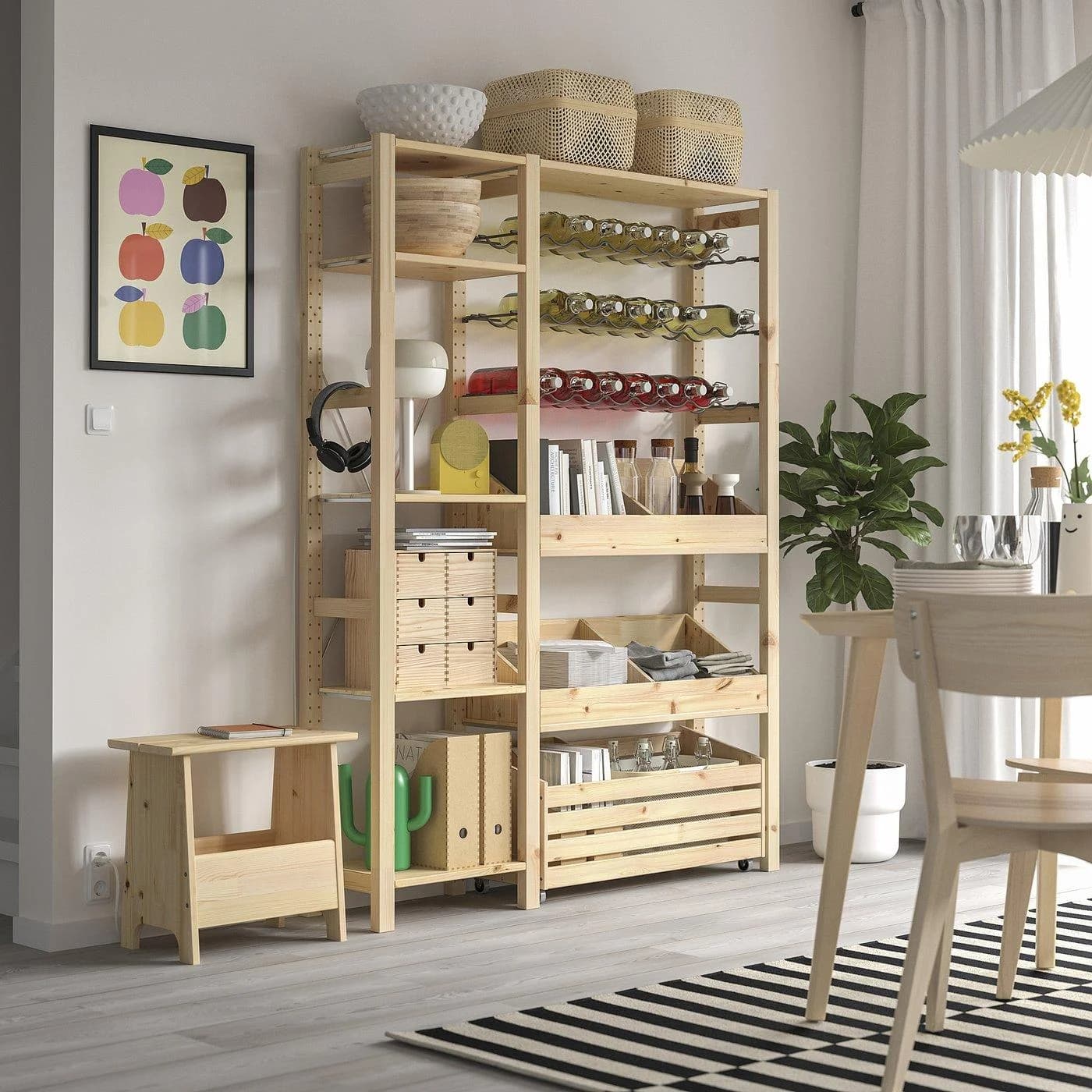 IKEA IVAR Regalkombination Kiefer mit Kästen & Flaschenbords