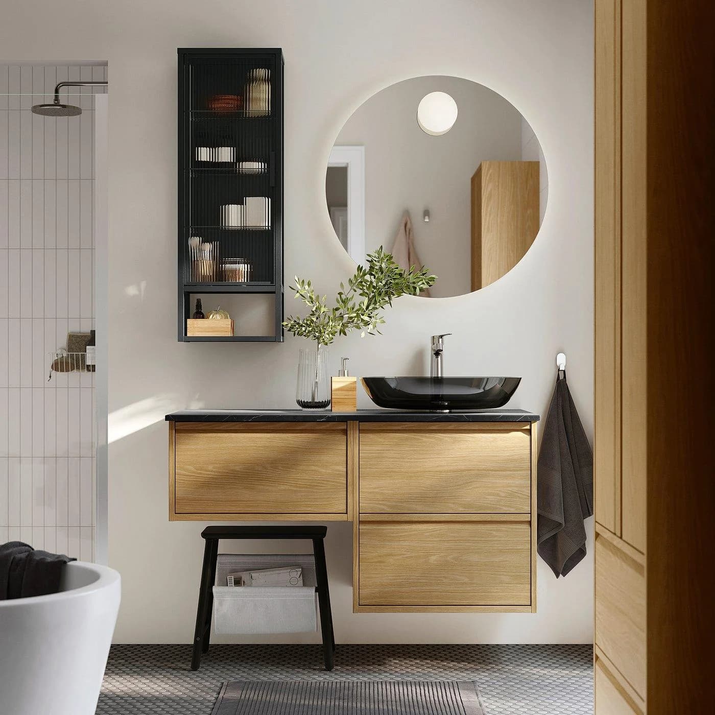 IKEA OXMYREN Aufsatzwaschbecken Glas Dunkelgrau