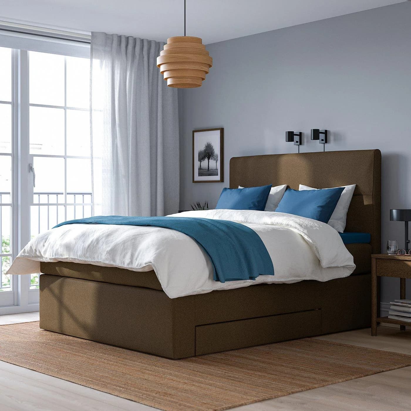 IKEA HEMFJÄLLET Boxspringbett mit Bettkasten Dunkelgraubraun