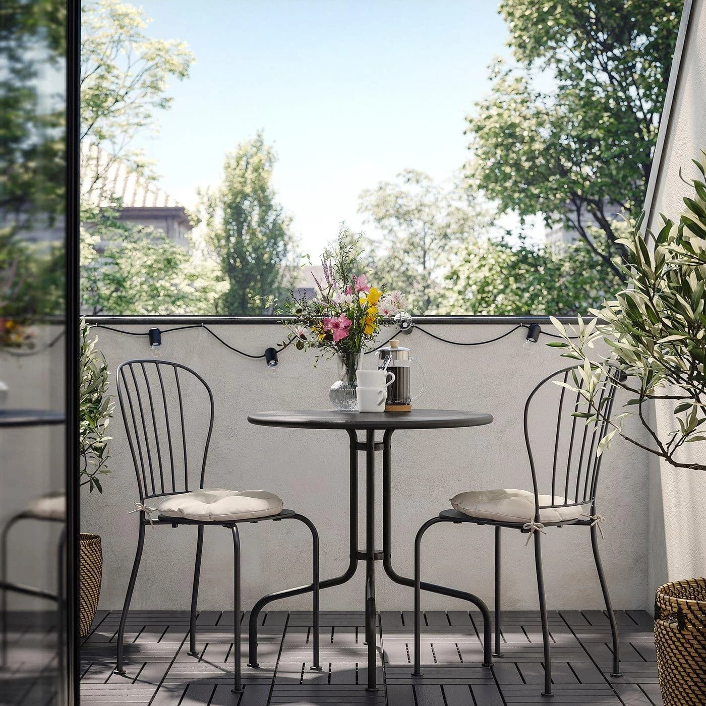 IKEA LÄCKÖ Tisch+2 Stühle grau für den Außenbereich