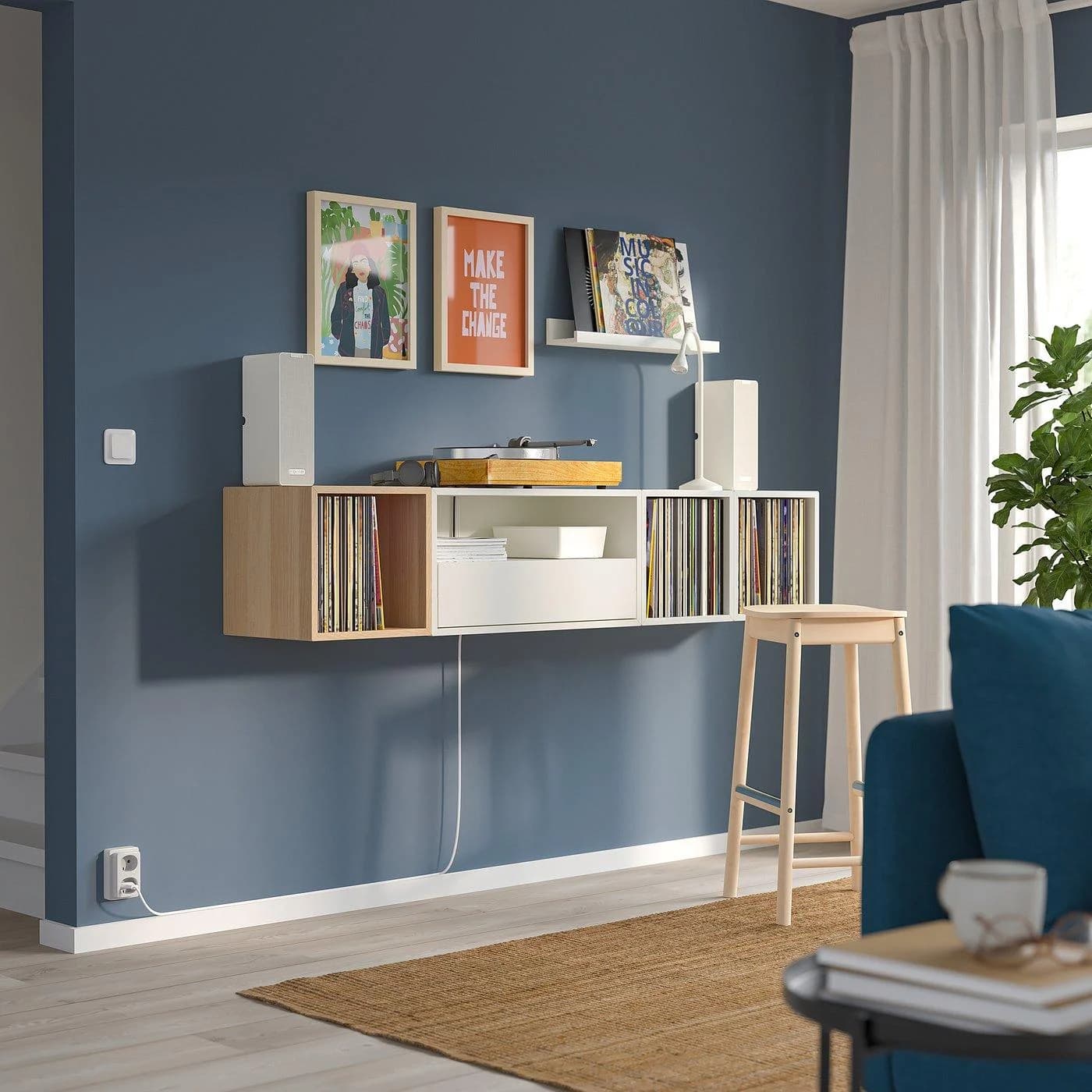 IKEA EKET Mediaaufbewahrungskombination Weiß Eiche Weiß lasiert