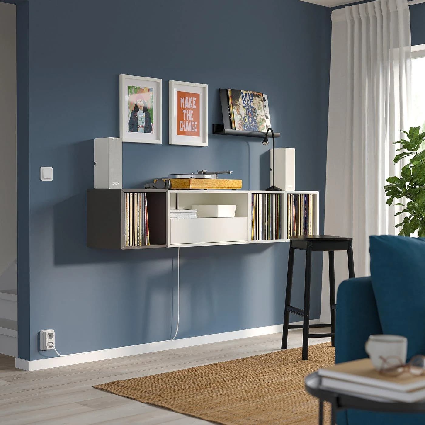 IKEA EKET Mediaaufbewahrungskombination Weiß Dunkelgrau Wandmontage