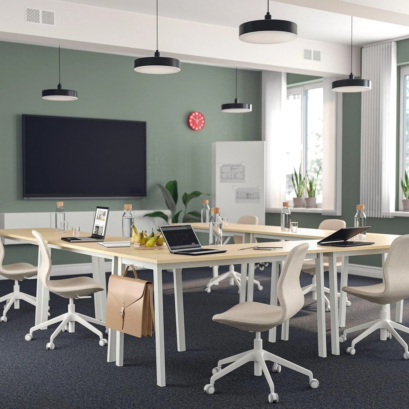 IKEA MITTZON Konferenztisch Weiß Birkenfurnier