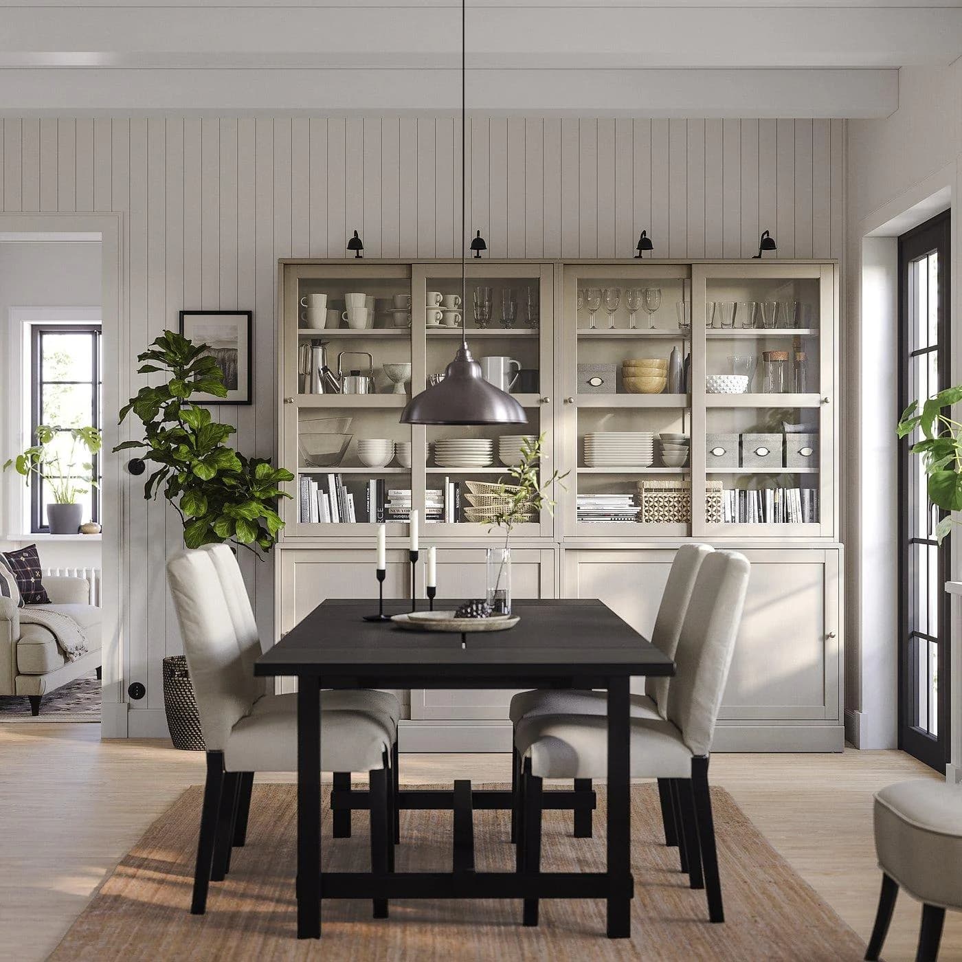 IKEA HAVSTA Aufbewahrung mit Glasschiebetüren Beige Braun Massivholz