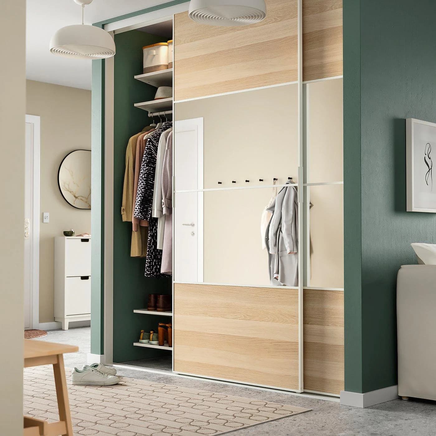 IKEA SKYTTA / MEHAMN / AULI Schiebetür-Kombination Weiß Spiegelglas