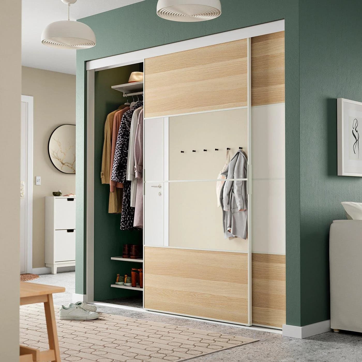IKEA SKYTTA / MEHAMN/AULI Schiebetür-Kombination Weiß Spiegelglas