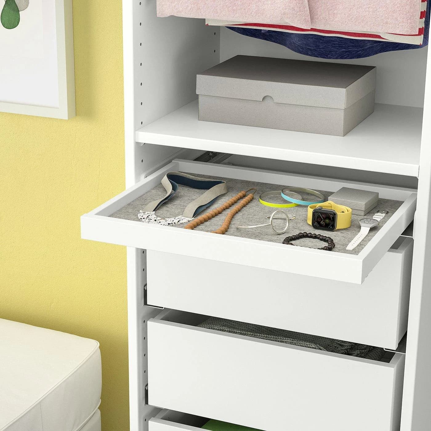 IKEA KOMPLEMENT Ausziehboden mit Schubladenmatte Hellgrau/Weiß
