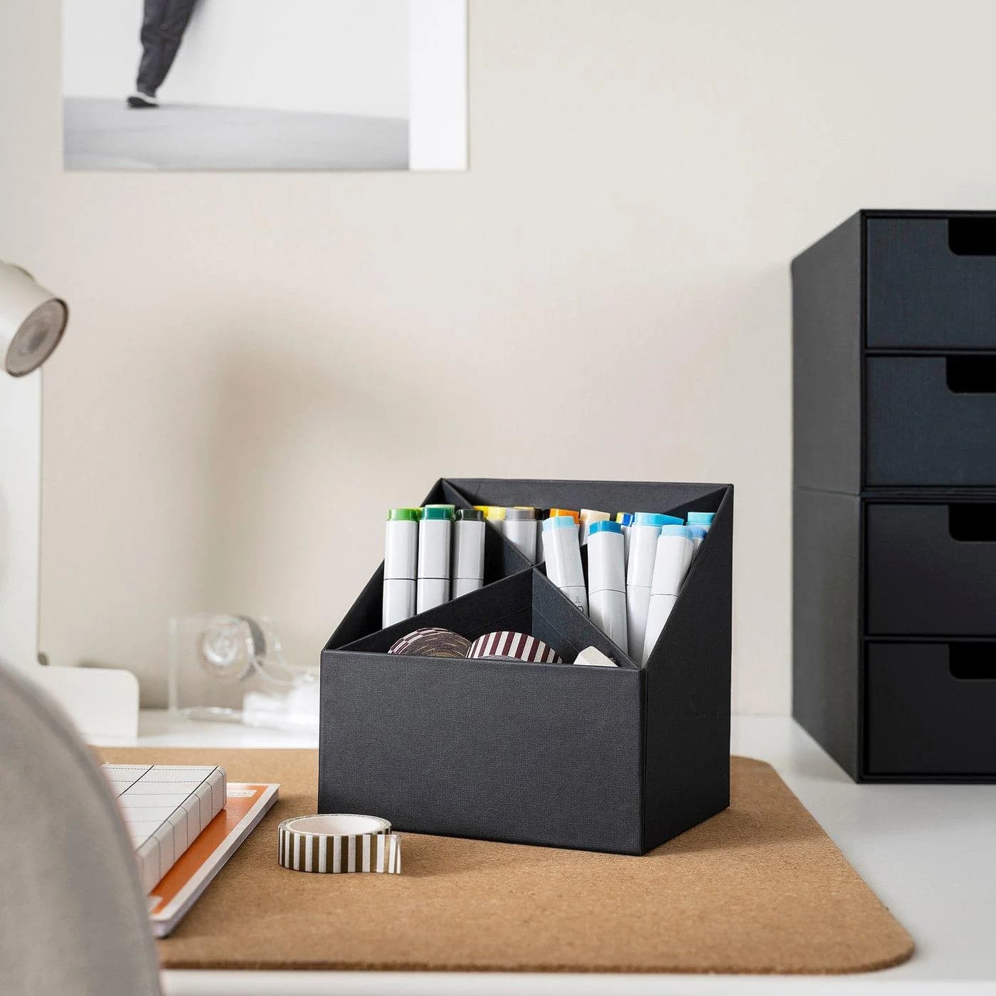 IKEA FJÄDERHARV Schreibutensilienfach Anthrazit 4 Fächer