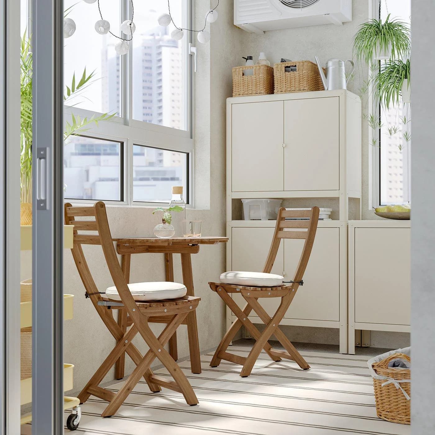 IKEA ASKHOLMEN Wandtisch mit 2 Klappstühlen Akazie Braun/Beige