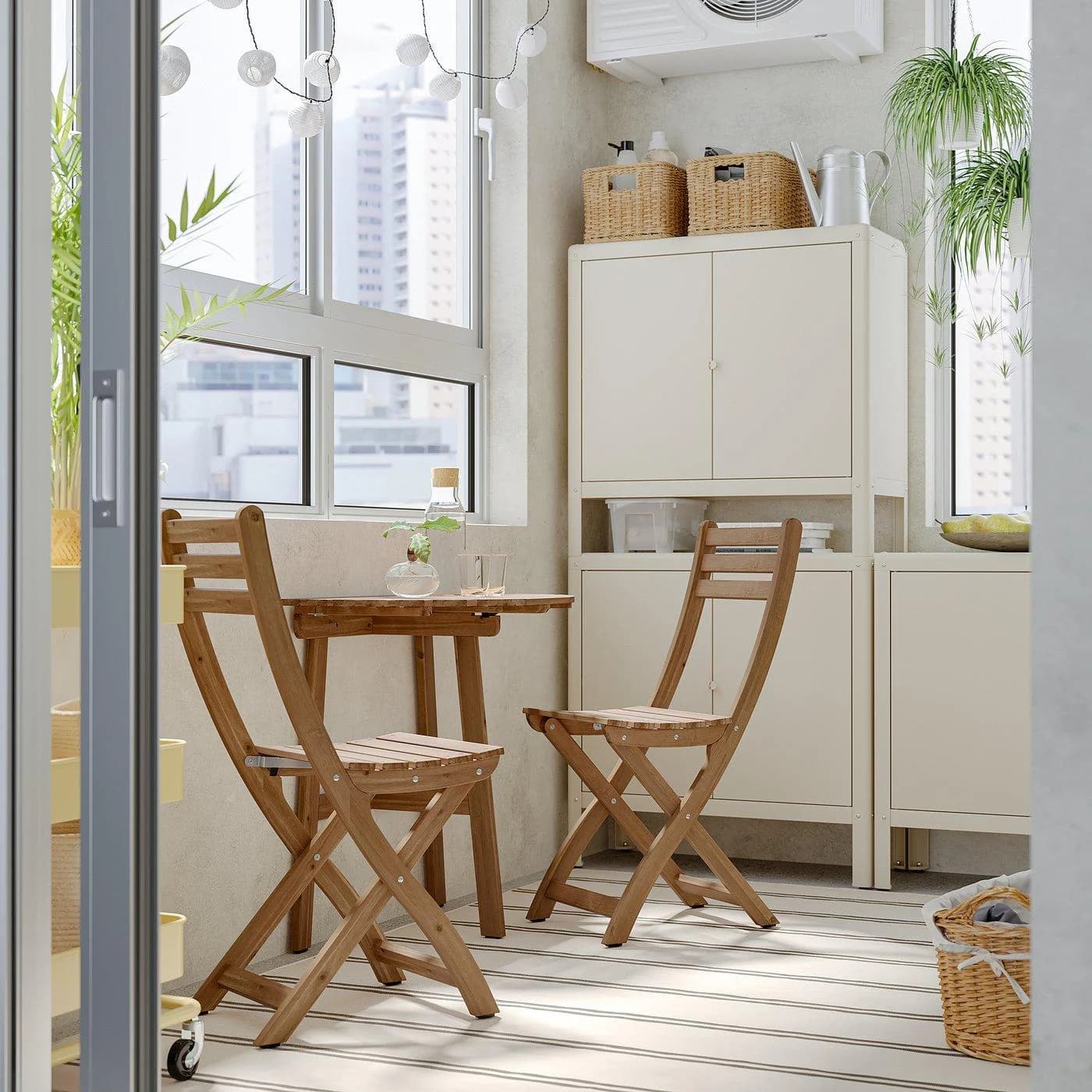IKEA ASKHOLMEN Wandtisch mit 2 Klappstühlen Außen Dunkelbraun