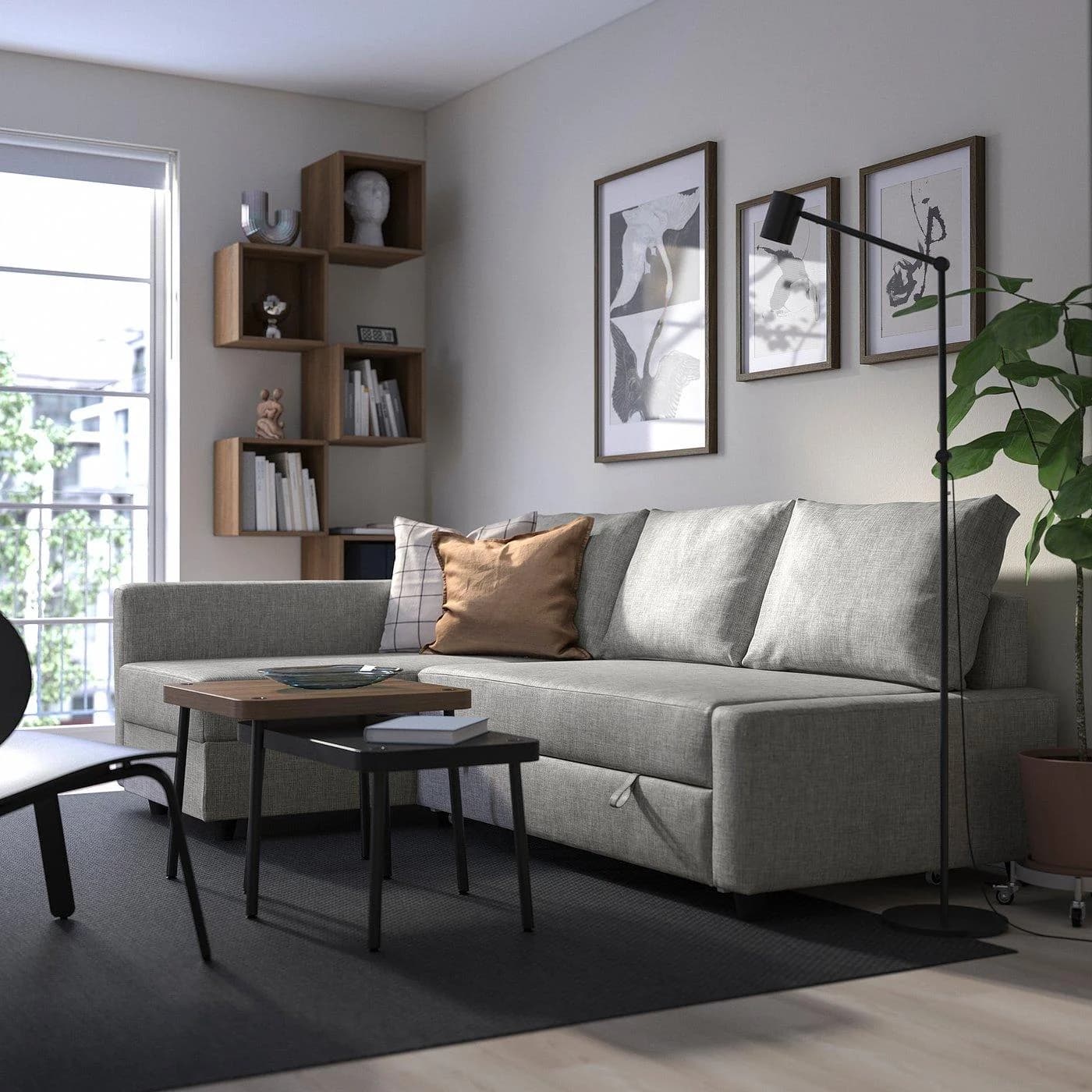 IKEA FRIHETEN Eckbettsofa mit Bettkasten Hellgrau