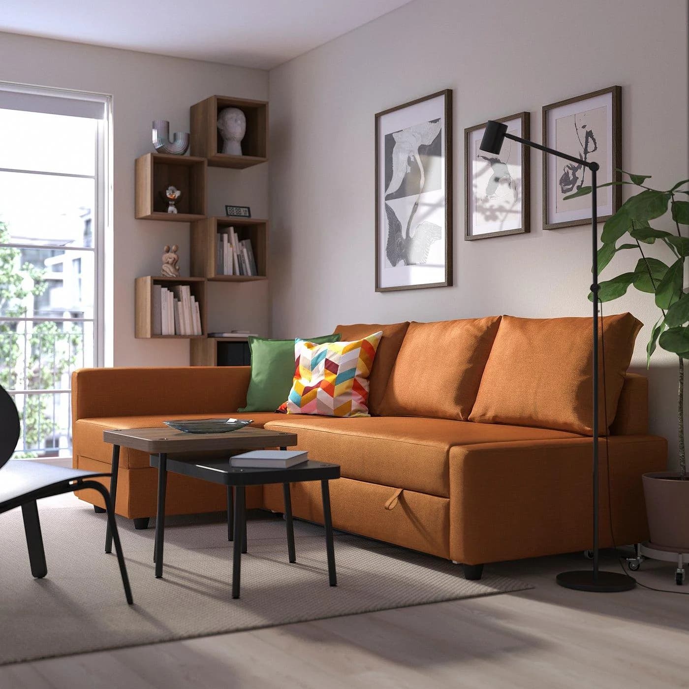 IKEA FRIHETEN Eckbettsofa mit Bettkasten Braunorange