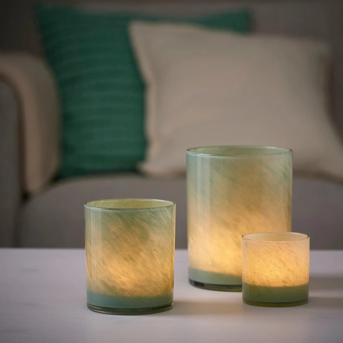 IKEA VINDSTILLA Kerzen-/Teelichthalter Grün Glas