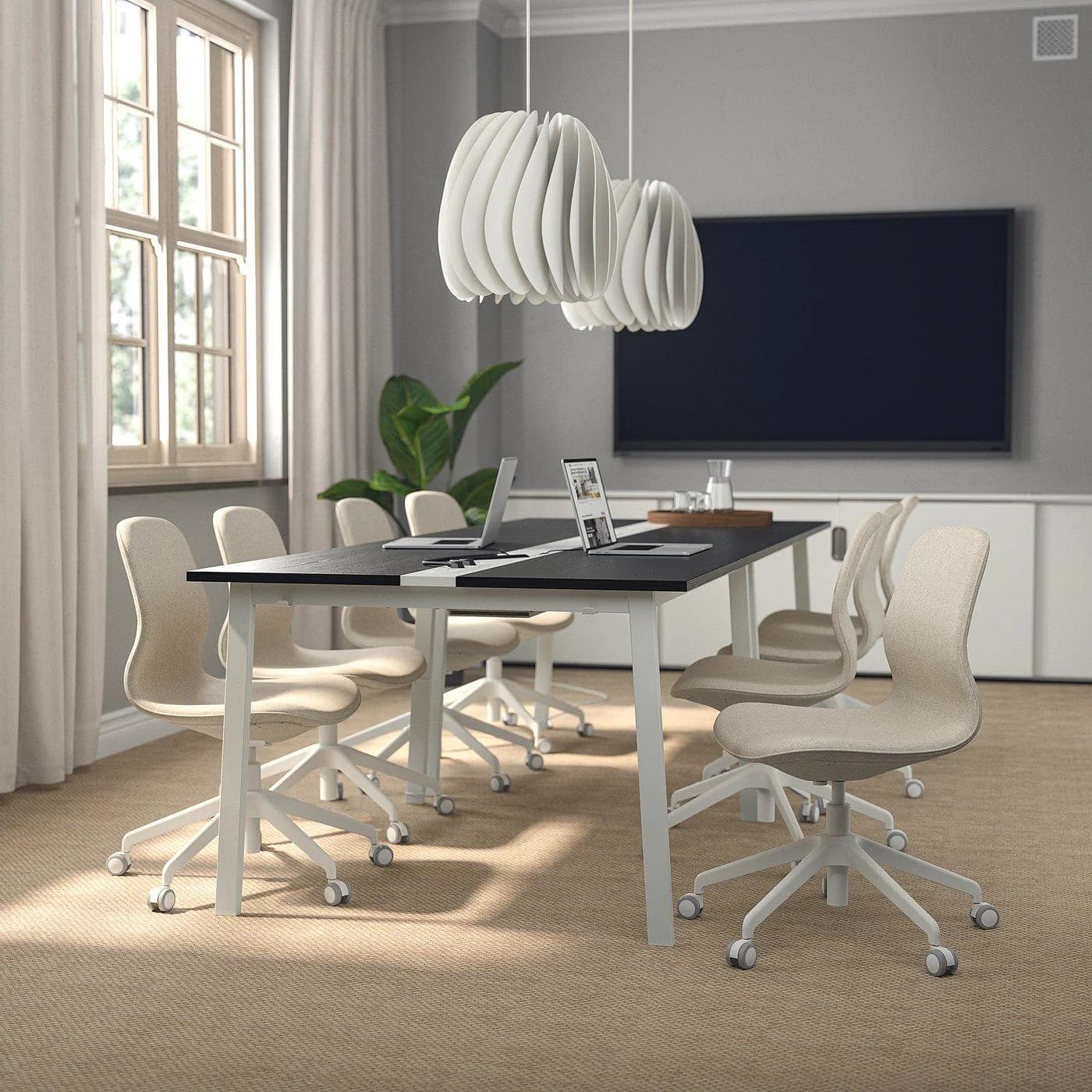 IKEA MITTZON Konferenztisch Schwarz/Weiß mit Kabelmanagement