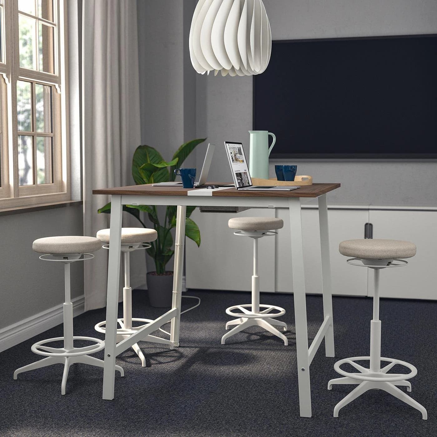 IKEA MITTZON Konferenztisch Weiß Nussbaumfurnier