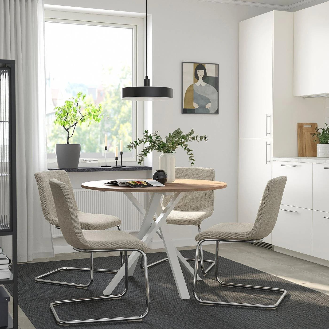 IKEA MARIEDAMM / LUSTEBO Tisch und 4 Stühle Beige Braun Weiß