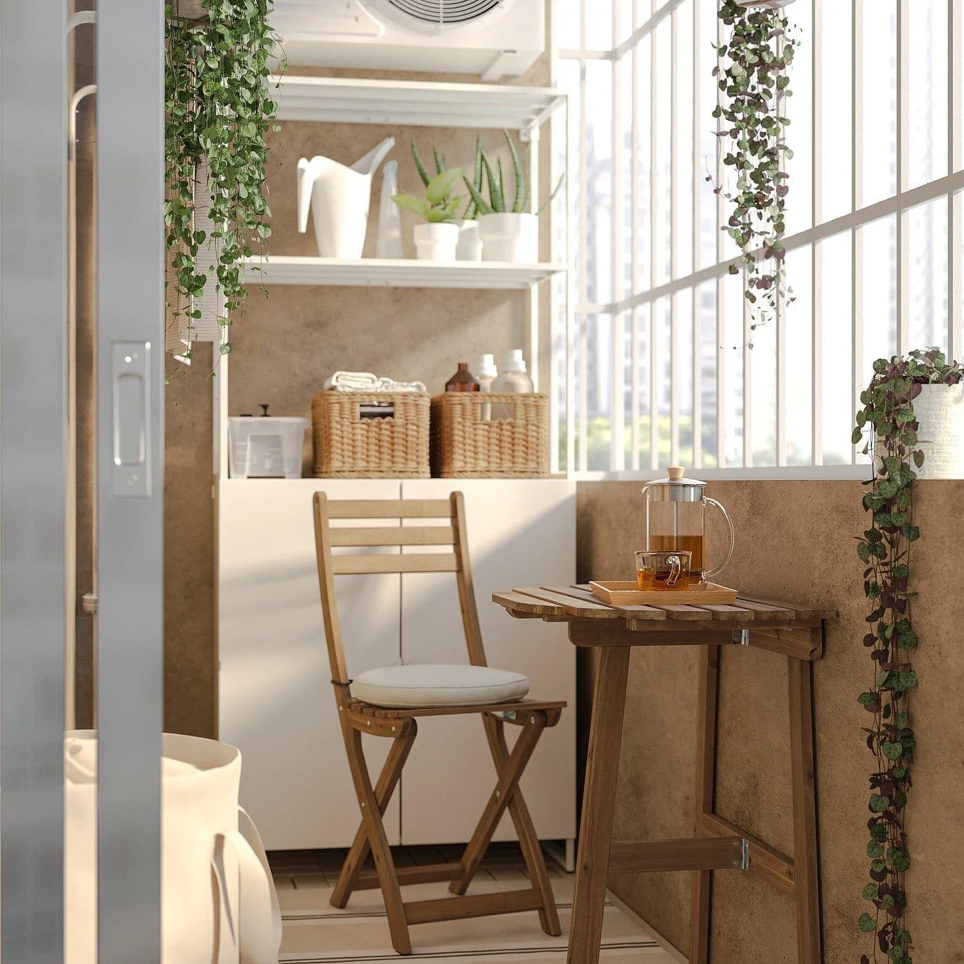 IKEA ASKHOLMEN Wandtisch + Klappstuhl Außen Dunkelbraun Beige
