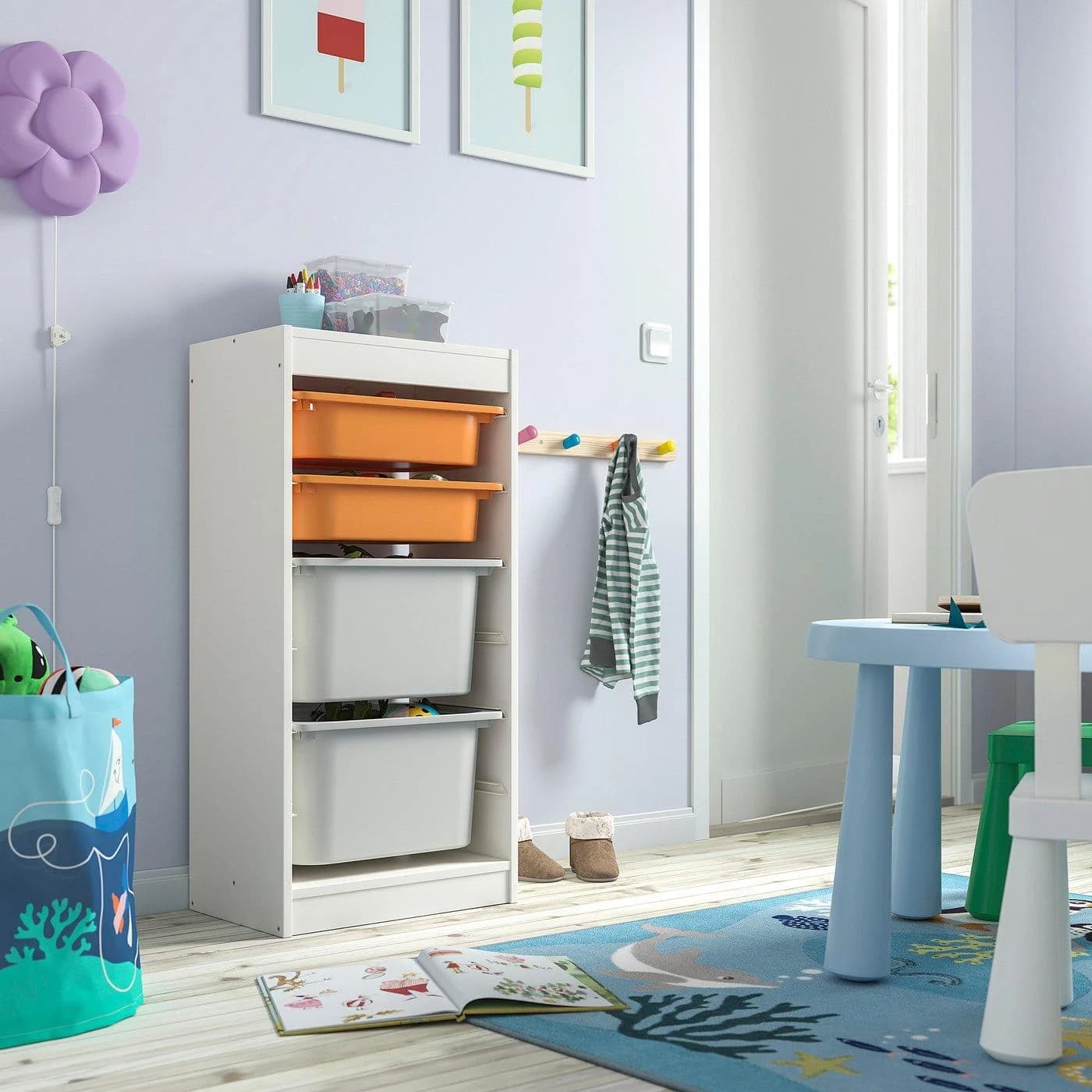 IKEA TROFAST Aufbewahrung mit Boxen Orange/Weiß/Grau