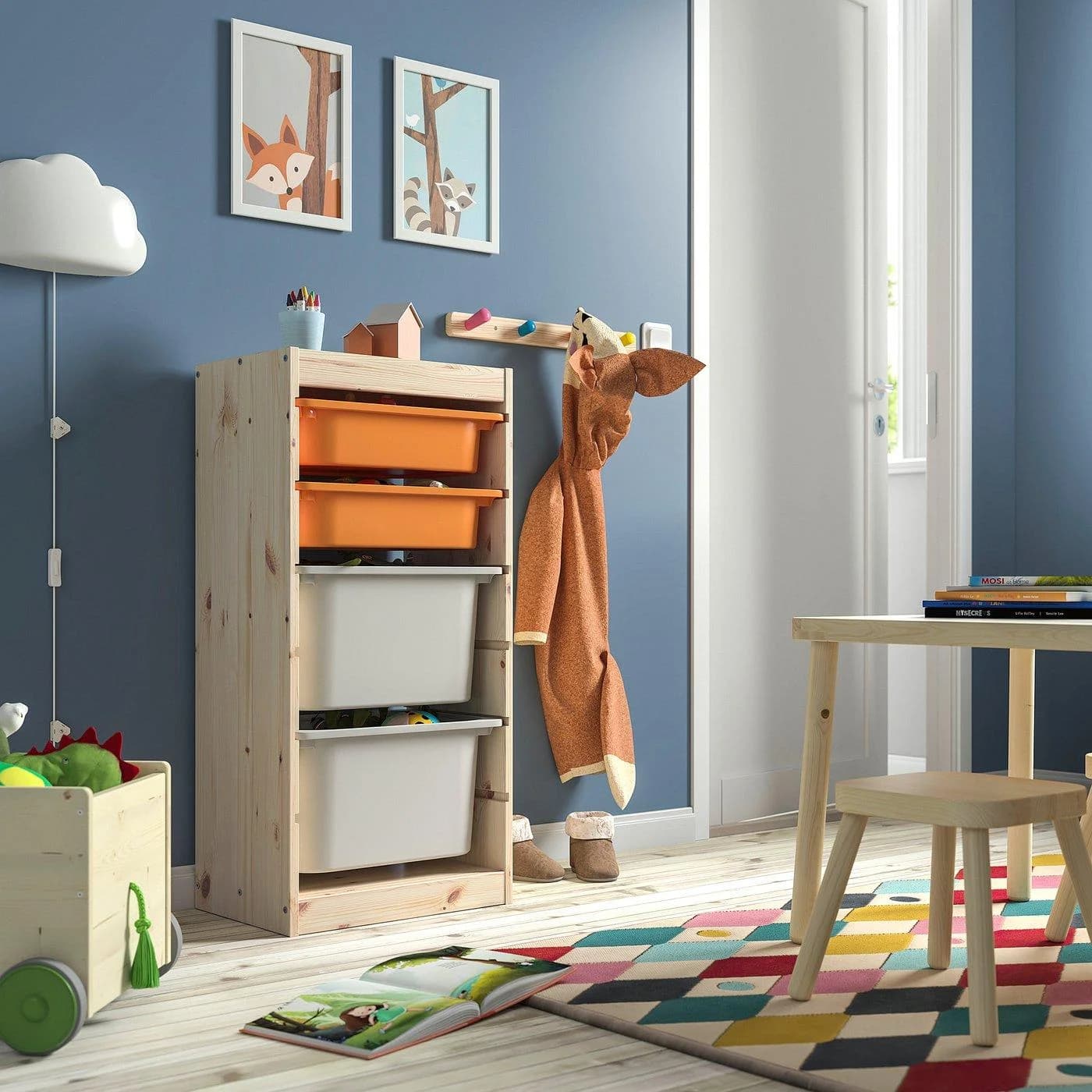 IKEA TROFAST Aufbewahrung mit Boxen Kiefer Weiß Orange Grau