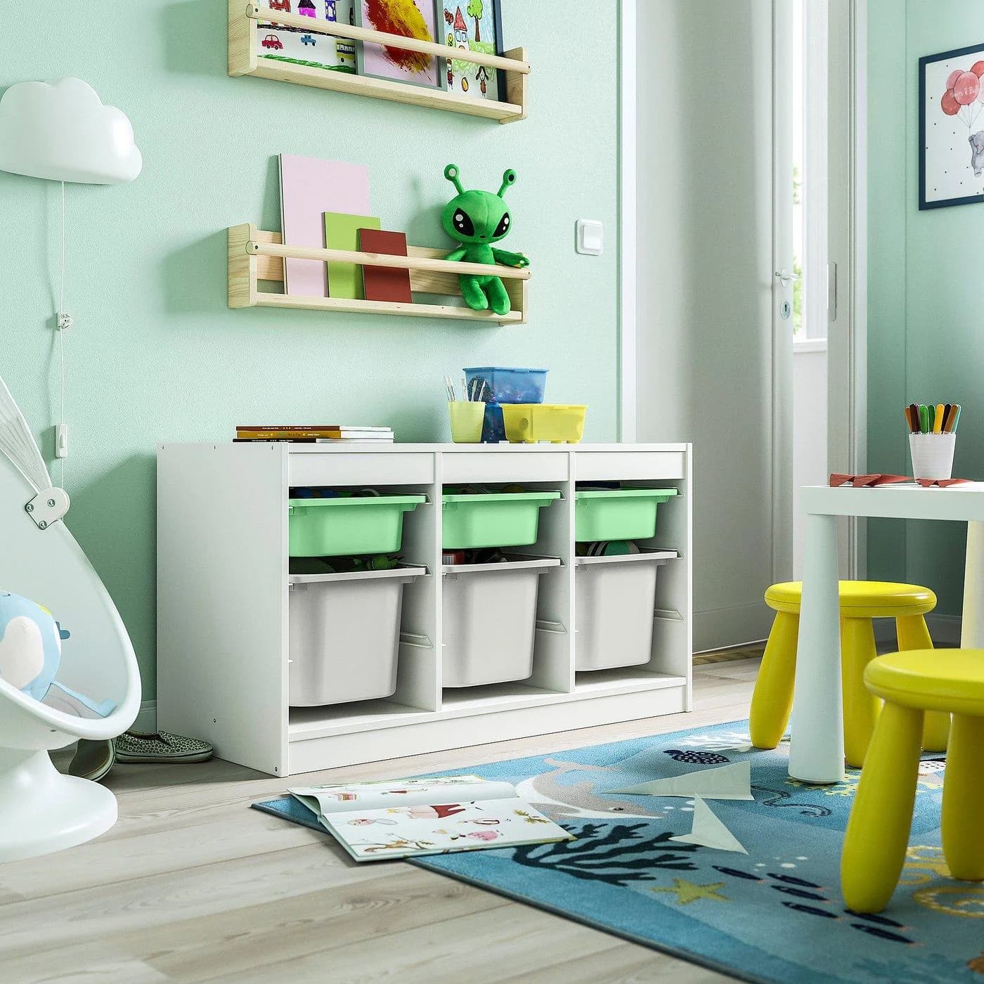 IKEA TROFAST Aufbewahrung mit Boxen Hellgrün/Weiß/Grau